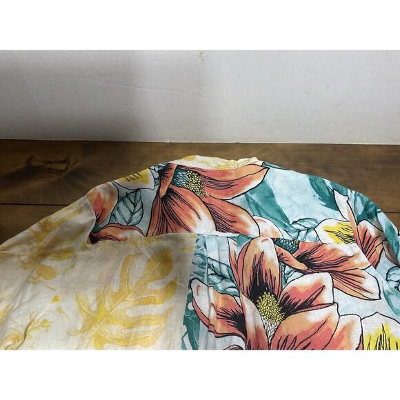 John Mark Womens Top Extra Large Linen Button Up Blouse Cinch Sleeves Art Boho - Picture 12 of 13